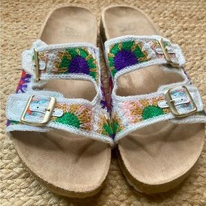 Dirty Laundry Crochet Floral Cork Footbed Sandals Slides Sz. 9 NEW
